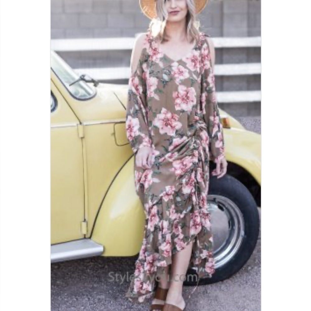 Easel Long Sleeve Floral Dress Pink Brown women S boho festival Y2K gauzy preppy